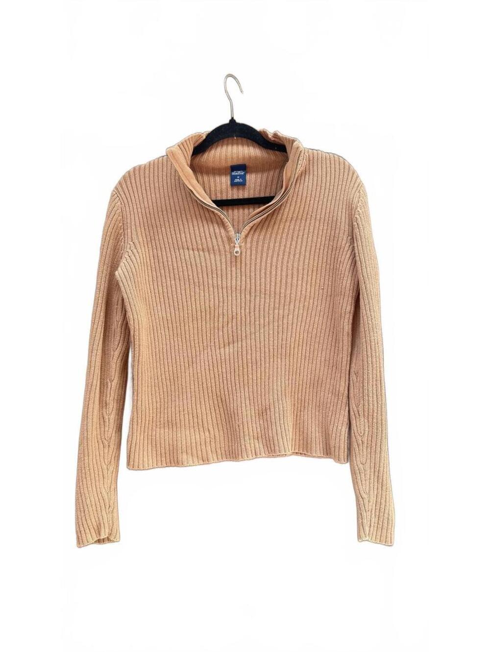 High Sierra Womens Sweater Sz M Tan Ribbed QuarterZip Cozy Casual Cotton Granola